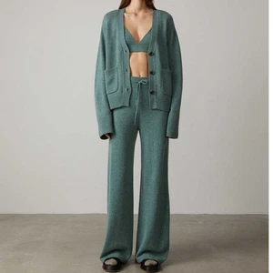 Lisa Yang Sofi Trousers Pants 100% Cashmere Jade Green Sz 0 XS NWT $565 Wide Leg - Picture 1 of 17