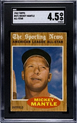 1962 Topps #471 - All-Star Mickey Mantle NY Yankees HOF SGC 4.5 VG-EX+ - Image 1 of 2