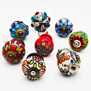 NWT World Market Hand-Painted Ceramic & 1 Wood Decorative Knobs – Set of 8 - Picture 1 of 9