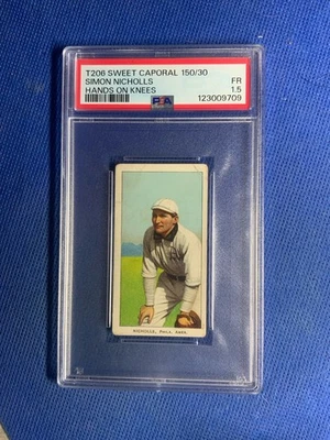 1909-11 T206 Sweet Caporal 150/30 Baseball Simon Nicholls Hands On Knees PSA 1.5 - Image 1 of 2