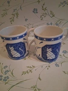 Crown Trent Bone China Mugs X2 Cat And Chillies Blue And White Immaculate Unused - Picture 1 of 7