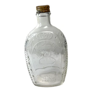 1776 Bicentennial Log Cabin Clear Glass Syrup Bottle Container Eagle Stars VTG - Picture 1 of 12