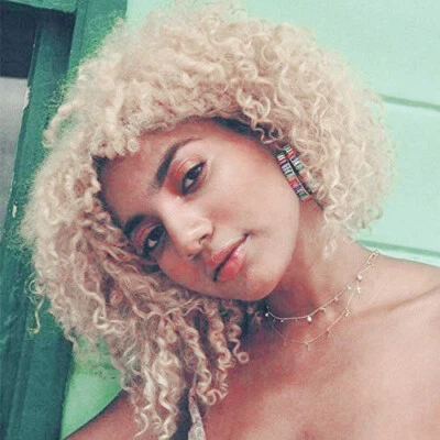 Mujeres Moda Pelucas Rizadas Cortas Rubias Pelucas Rizadas con Flequillo Fiesta Uso Diario Foto 1 de 4