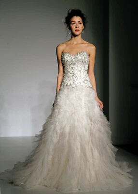 Maggie Sottero Baracelona 12 Wedding Dress Ivory Strapless Ruffles Corset Bling - Image 1 of 4