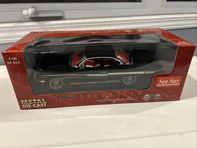 Chevrolet Impala SS 409 1961 Sun Star fundido a presión de metal escala 1:18 negro WP112 SIN USAR, EN CAJA Foto 1 de 4