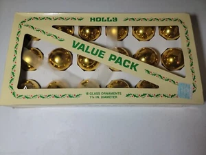 18 vintage Holly Glass Ornaments Value Pack Gold. In original box - Picture 1 of 4