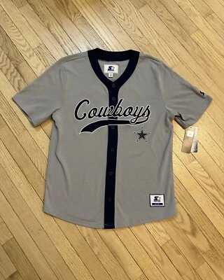 GRANDE-Camiseta de béisbol Dallas Cowboy Starter azul gris NFL retro camisa con botones Foto 1 de 4