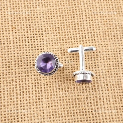 Iolite Stone Purple Party Wear Dads Wedding Formal Cufflinks 925 Sterling Silver - Image 1 of 4
