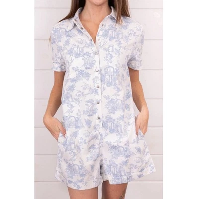 Mameluco estampado Storia Toile M blanco francés frente a presión cottagecore denim Foto 1 de 4