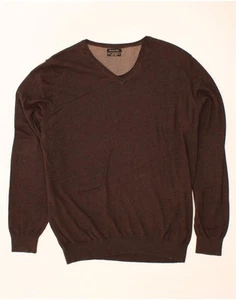 MASSIMO DUTTI Mens V-Neck Jumper Sweater XL Brown Cotton BK20 - Picture 1 of 4