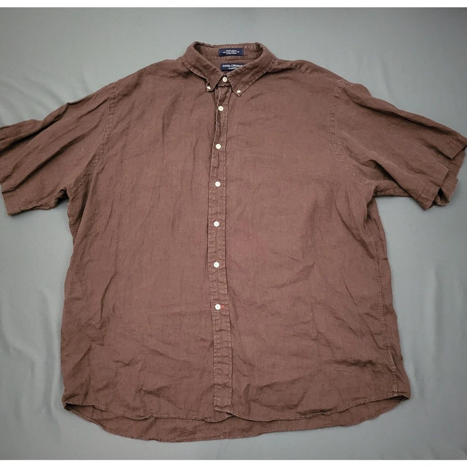 Camisa Daniel Cremieux Para Hombre Plus 2X Manga Corta 100% LINO Abotonada Marrón Foto 1 de 4