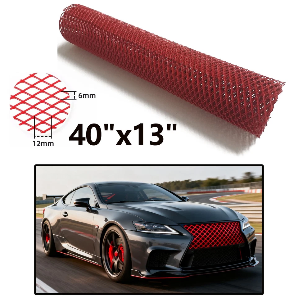 Parachoques de inserción de rejilla de aleación de aluminio de malla de agujero de diamante rojo para automóvil de 40 "X 13" 1 pieza Foto 1 de 4