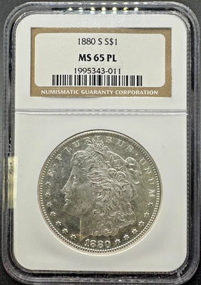 1880-S MORGAN SILVER DOLLAR NGC MS65 PL PROOF-LIKE 8XXC25 - Image 1 of 4