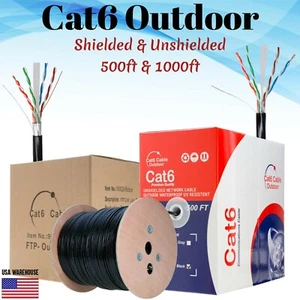 Cat6 Outdoor Ethernet Bulk Kabel 500 Fuß 1000 Fuß 23AWG UTP FTP Direkt Begraben Massiv - Bild 1 von 16