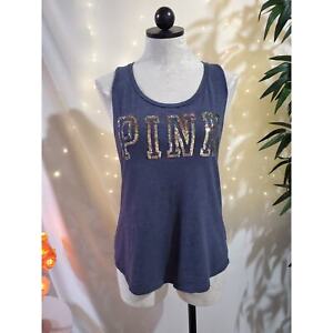 PINK Victoria's Secret Bling Spellout Muscle Tank Top Womens Size S Blue Y2K