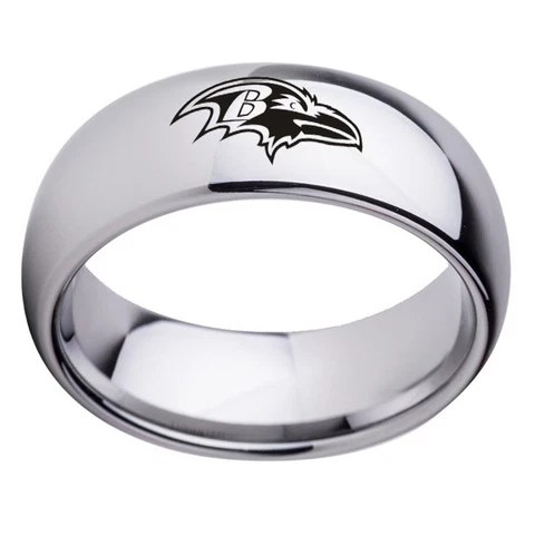 Baltimore Ravens Football Team Silver Stainless Steel Mens Band Rings Size 6-13 Cover