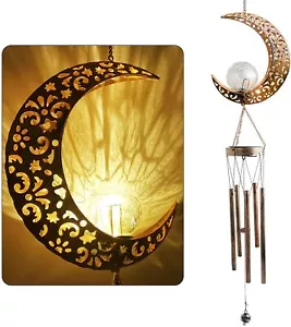 Moon Crackle Glass Ball Wind Chimes Solar Windchimes Outdoor Indoor Home Decors - Picture 1 of 7