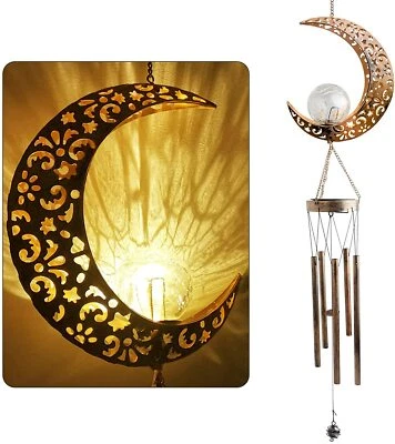Moon Crackle Glass Ball Wind Chimes Solar Windchimes Outdoor Indoor Home Decors - Image 1 of 4