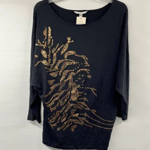 Camicetta donna CABI taglia M Cheri manica 3/4 top paillettes stile albero 152 nero/oro - Foto 1 di 9
