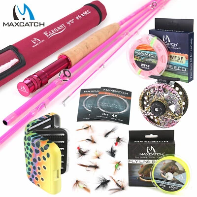 Maxcatch 2wt 5wt Women's Elegant Pink Fly Fishing Rod Combo, Fly Reel, Line kit - Image 1 of 4