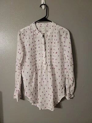 Gap Pinstuck Stripe Safari Maternity Size S Blouse Top Collar White V-Neck - Image 1 of 4