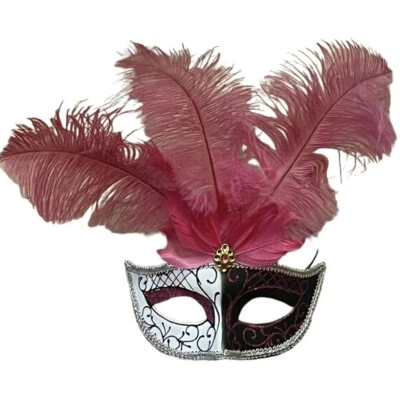 Masquerade Masks Party Masks Halloween Mask Feather Mask Pink Glitter - Image 1 of 4