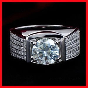 3.51Ct VVS1-Ice White Moissanite Anniversary Silver Men's Ring Size 9 - Picture 1 of 1