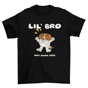 Personalised Little Bro Brother Cartoon style T-shirt Funny Dog Any Name Added - Picture 1 of 12