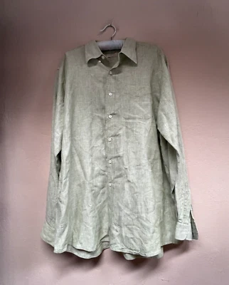 L.L. Bean Men Casual Long Sleeve Shirt Large Button Down 100% Linen Green Pocket - Image 1 of 4
