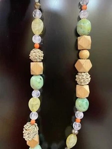 Vintage Chunky Choker Longer Wooden Plastic Beaded Necklace Handmade women 19"   - Picture 1 of 6