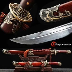49CM+67CM 2 PCS Set Chinese Damascus Folded Steel Redwood Qing Dynasty Dao Sword - Picture 1 of 12