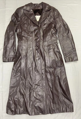 Vtg Bermans Womens Red Leather Jacket Sz 12 Faux Fur Lined Button Front Coat - Image 1 of 4