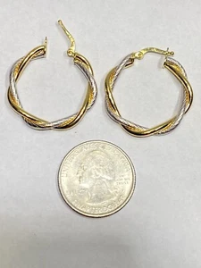 18K Two-Tone Gold Hoop Earrings 28.5mm (1.13 inch) - Picture 1 of 5