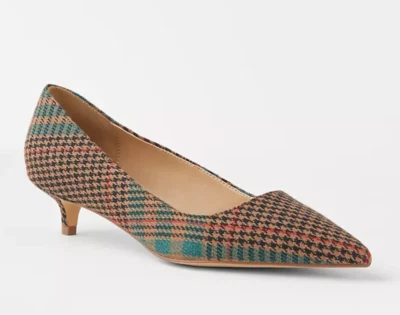 НОВЫЙ ANN TAYLOR КОРИЧНЕВЫЙ МУЛЬТИ КЛЕТКУ ОСТРЫЙ НОСОК КОТЕНОК КАБЛУК НАСОСЫ КАБЛУКИ ТУФЛИ РАЗМЕР 8,5 - Изображение 1 из 4