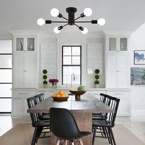 6 Light Semi Flush Mount Sputnik Chandelier Ceiling Fixture Black Kitchen Island - Picture 1 of 12