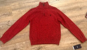 NWT IZOD Size 8 Boys Red & Black 1/4 Zip Pullover Sweater Holiday Cotton - Picture 1 of 7