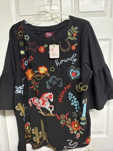 Avani Del Amour XL Neu mit Etikett Boho bestickt Western Texas Tunika schwarz - Bild 1 von 16