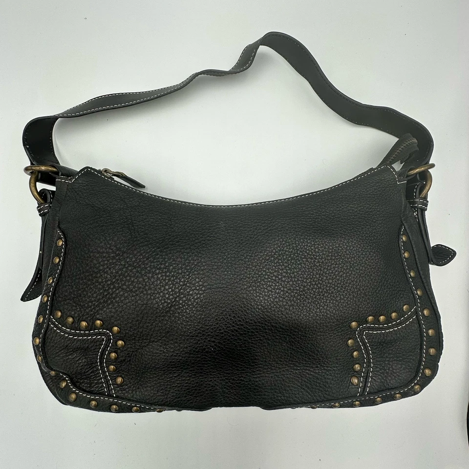 Maxx New York Black Pebble Leather Satchel Handbag Studded Goth Y2K Officecore - Image 1 of 4