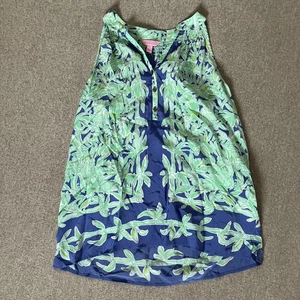 Top Lilly Pulitzer Mujer Pequeño Azul Verde Seda Sin Mangas Túnica Estilo 20783 - Imagen 1 de 11