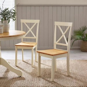 Millford Solid Wood Crossback Dining Chairs Set of 2 Rustic Cottage - Picture 1 of 23