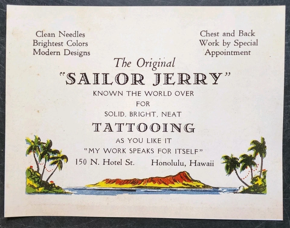Tarjeta de visita vintage antigua marinero jerry tatuaje hawaiano tatuaje 11x14 impresión Foto 1 de 1