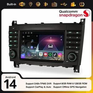 8+128Go Android 14 WiFi Autoradio Navi CarPlay Mercedes Classe C/G/CLC W203 W463 - Imagen 1 de 20