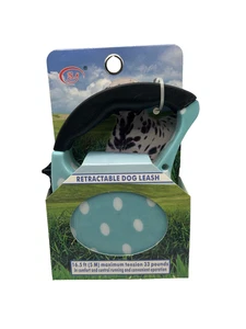 Retractable Dog Leash 16.5ft – Blue with White Polka Dots | Up to 33 lbs - Picture 1 of 2