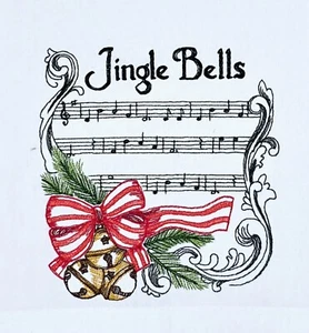 ELEGANTI CANTI NATALIZI-JINGLE BELLS ASCIUGAMANO SACCO FARINA RICAMATO A MACCHINA - Foto 1 di 2