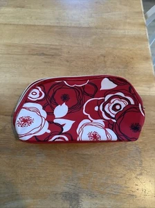 Lancome Womens Cosmetic Makeup Mini Bag Red White Floral Zip Up 10x7 in NEW - Picture 1 of 3