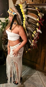 Tocado indio Little Big Horn Coiffe Indianne War gorro pluma de pavo - Imagen 1 de 8