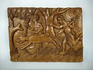 Handgefertigte geschnitzte Holz Stammes/Primitive Jagd Jäger Wandkunst hängende Plakette #1 - Bild 1 von 6