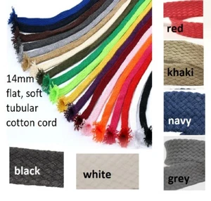 14mm WIDE Flat tape tubular ribbon draw cord string multi colours 100% COTTON UK - Picture 1 of 10
