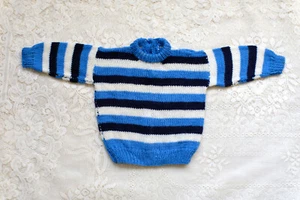 Toddler Blue and White Vintage 90s Striped Sweater, Hand Made, Size 3T - Picture 1 of 3