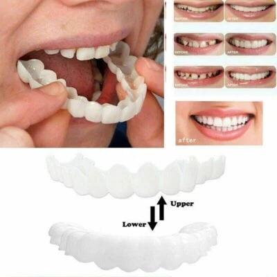 Snap On False Teeth Upper + Lower Dental Veneers Dentures Tooth Cover Set Hot